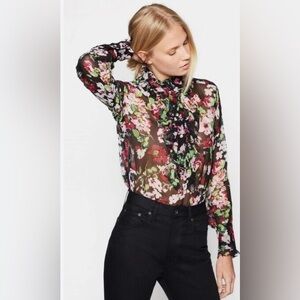 #83 🌹 Pink Floral Sheer Blouse - with Black base.